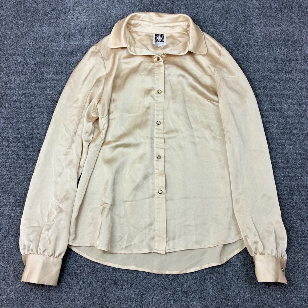 Anne Klein Suit Separates Champagne Gold Satin Button Down Blouse Womens Size 4